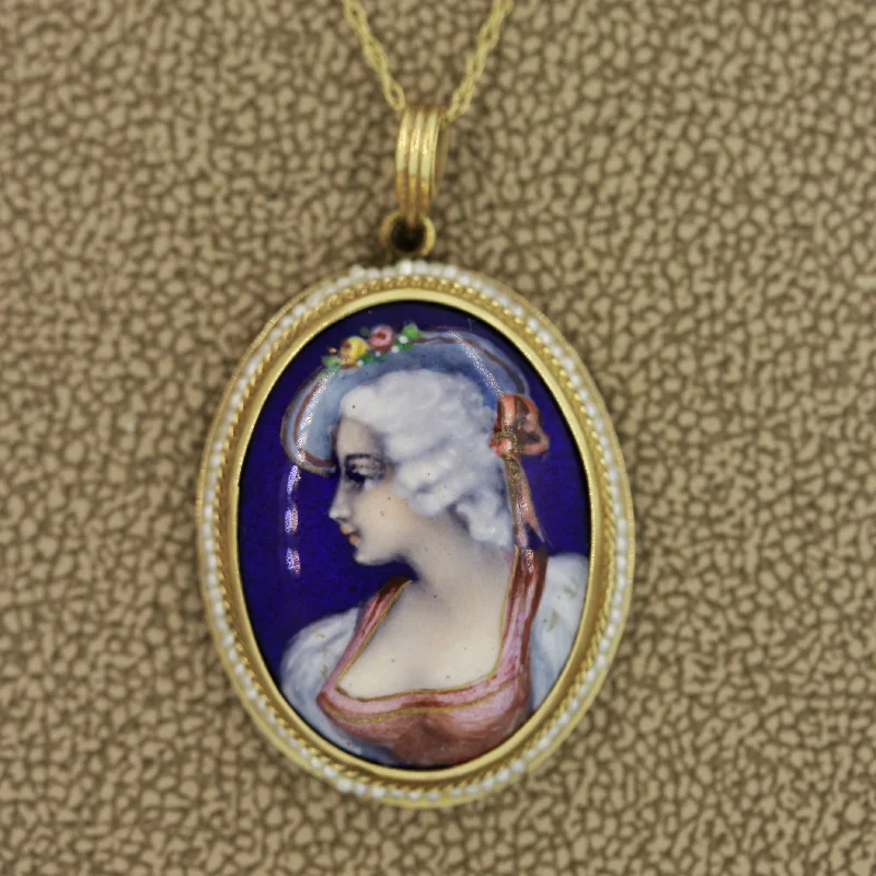 elegant gold necklaces for women -Victorian Antique Porcelain Seed-Pearl Gold Pendant