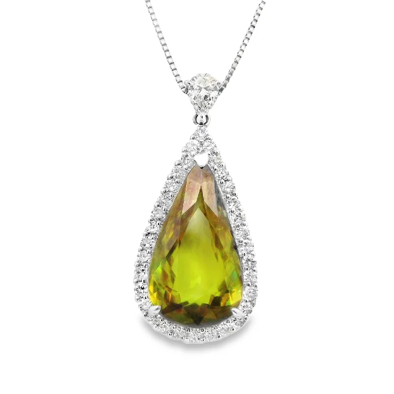 statement necklaces for women -11.89 Carat Sphene Diamond Platinum Drop Pendant