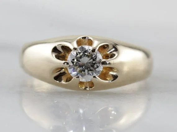 solitaire engagement rings -Unisex Antique Diamond Engagement Ring