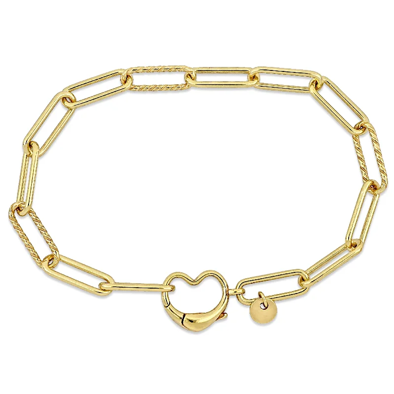 delicate rings for women -Mimi & Max Heart Charm Paper Clip Link Bracelet in Yellow Silver - 7 in.