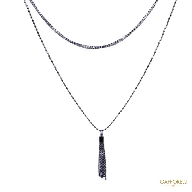 personalized necklaces for women -Metal Necklace with Double Chain and Tassel C146 - Gafforelli Srl