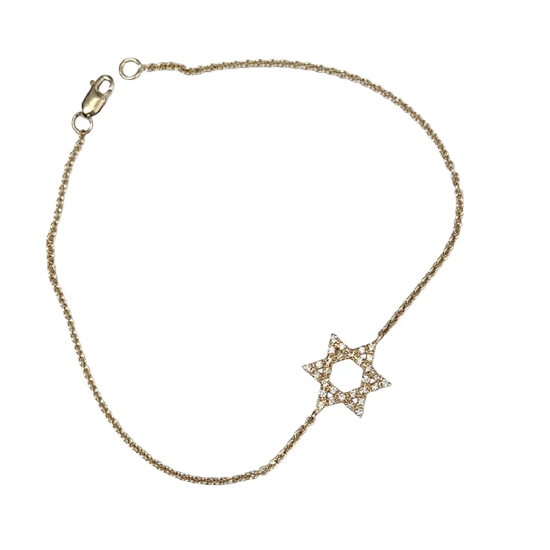 wedding bracelets for women -14k Yellow Gold Diamond Star of David Bracelet Dainty