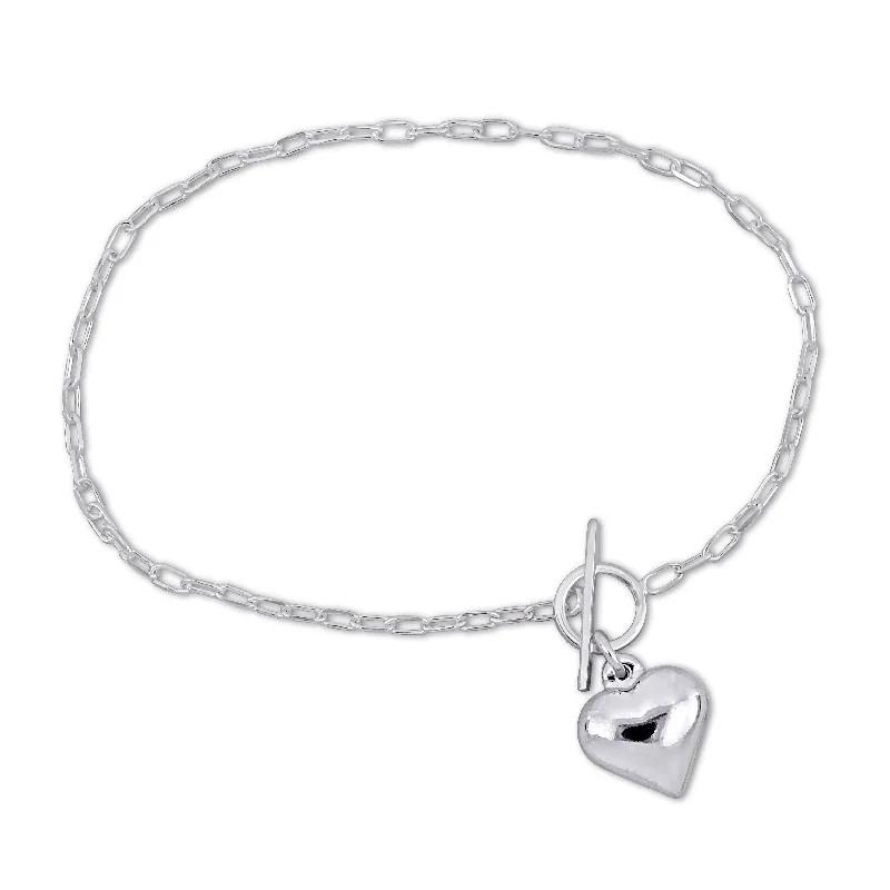 gemstone rings for women -Mimi & Max Heart Charm Bracelet on 2mm Oval Link Chain in Sterling Silver - 7.5 in.