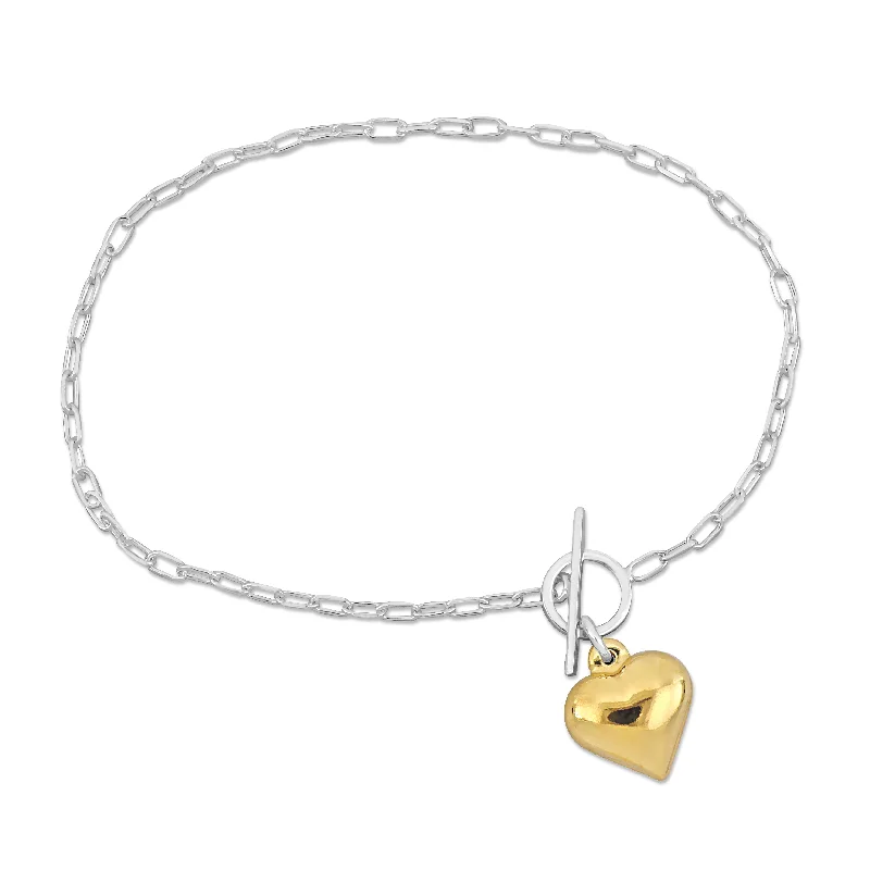 heart-shaped rings for women -Mimi & Max Yellow Heart Charm Bracelet in w/ Toggle Clasp in Yellow and Sterling Silver - 7.5 in.