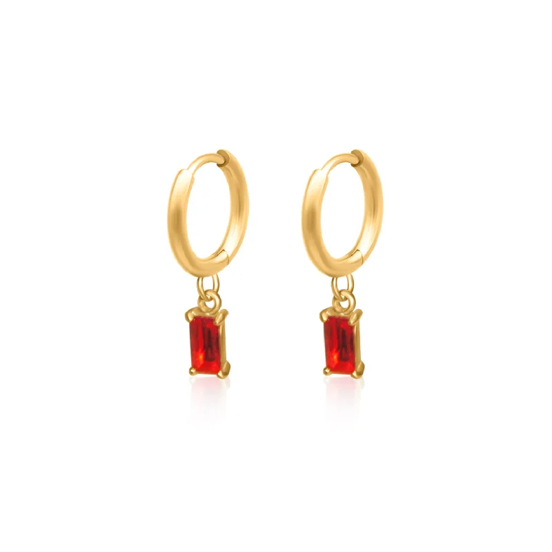 long chain earrings for women -Thin Red Stone Huggies