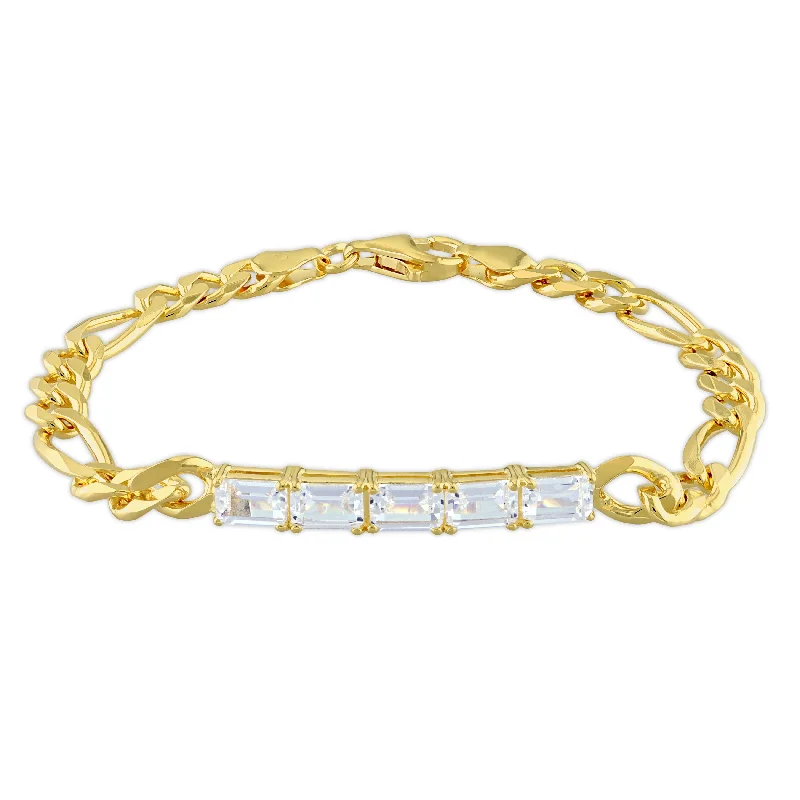 sterling silver bangles -3 1/3 CT TGW Created White Sapphire Birthstone Link Bracelet in Yellow Plated Sterling Silver