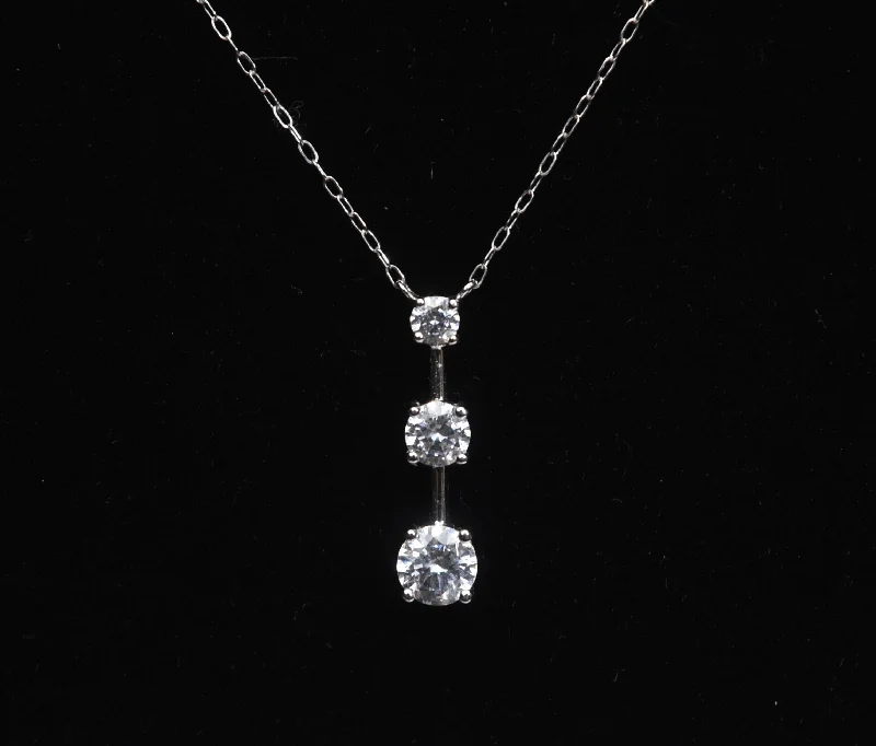 silver chain necklaces for women -Ross-Simons - 14k White Gold Cubic Zirconia Drop Pendant Chain Necklace