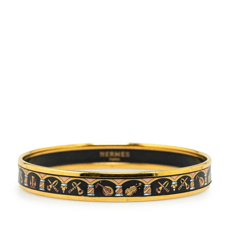 stackable rings for women -Hermes Enamel PM Bangle Bracelet Gold Black