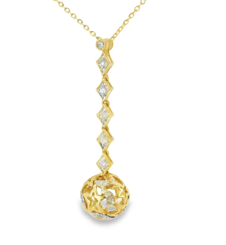 dainty necklaces for women -Beautiful 14K Yellow Gold Diamond Moon Stars Ball Sphere Pendant Necklace Slide