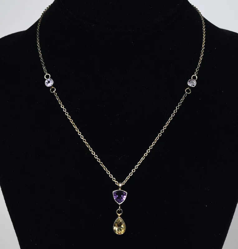 wedding day necklaces for women -Vintage Sterling Silver Amethyst and Citrine Chain Necklace