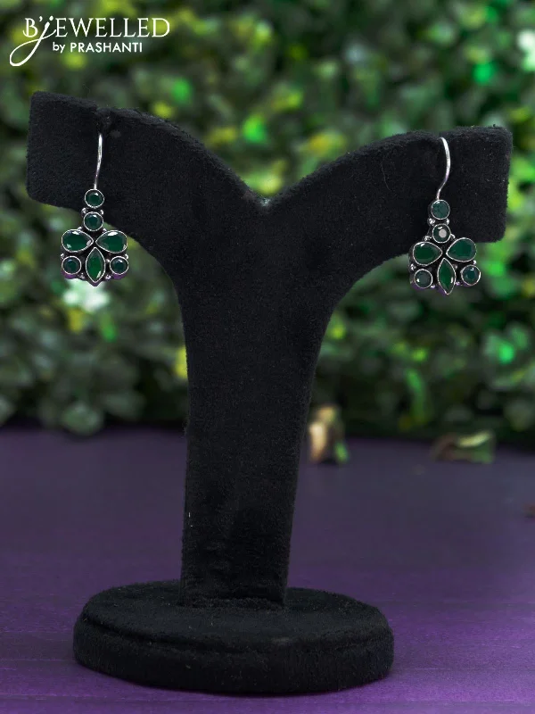 gold earrings for women -Oxidised hanging type earring with emerald stones