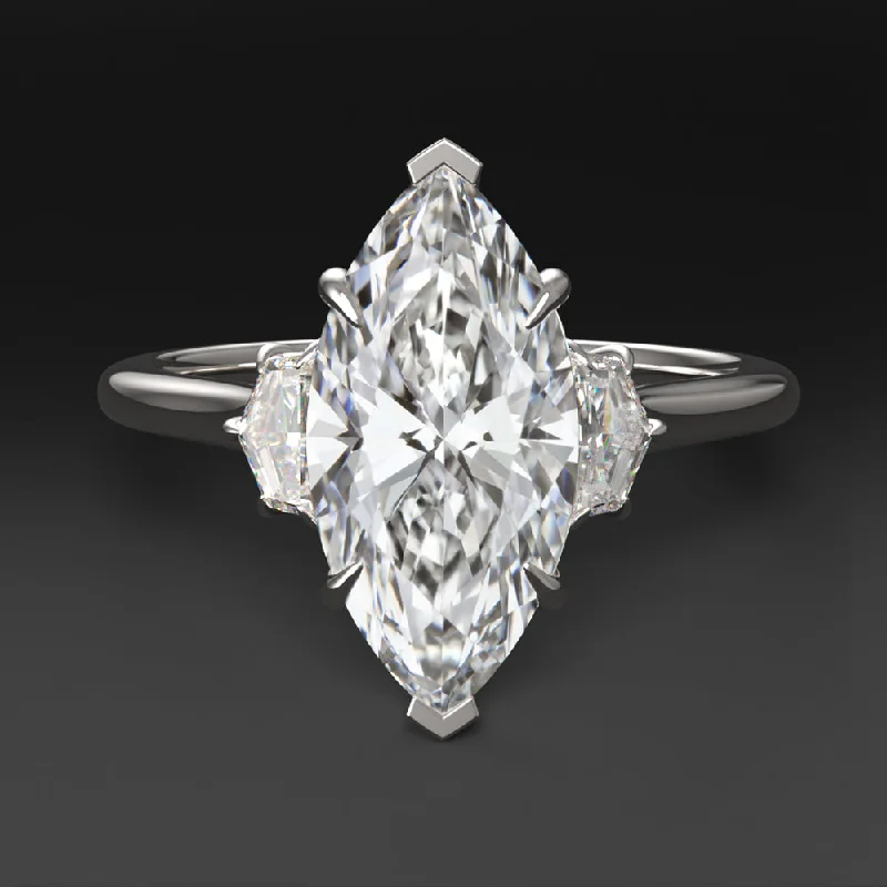 women’s engagement rings -2ct LAB CREATED DIAMOND ENGAGEMENT RING 3 STONE MARQUISE CADILLAC CUT WHITE GOLD