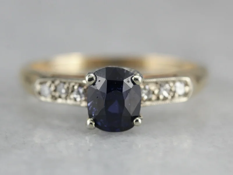 engagement rings with diamonds -Sapphire and Diamond Retro Era Engagement Ring