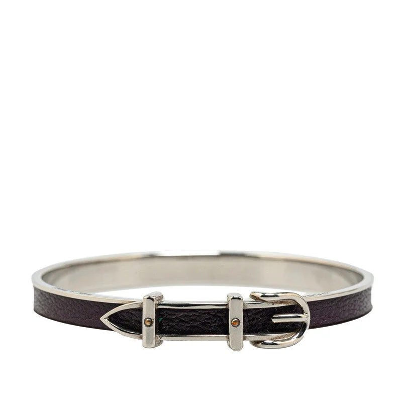 silver rings for women -Hermes Silver Purple Metal Leather Bracelet