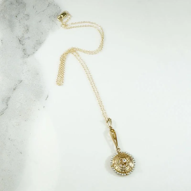 simple necklaces for women -Gold Lavalier Pendant with Diamond & Pearl Halo