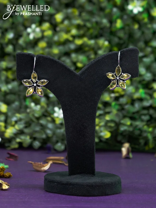 gold-plated earrings for women -Oxidised hanging type earring floral design with yelllow stones