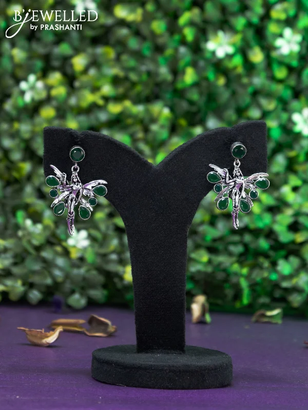 custom earrings for women -Oxidised earring butterfly design with emerald stones