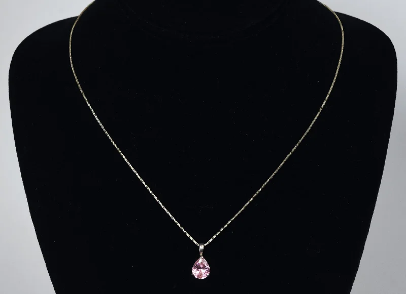 sparkling necklaces for women -Pink Glass Pendant on Sterling Silver Box Link Chain Necklace