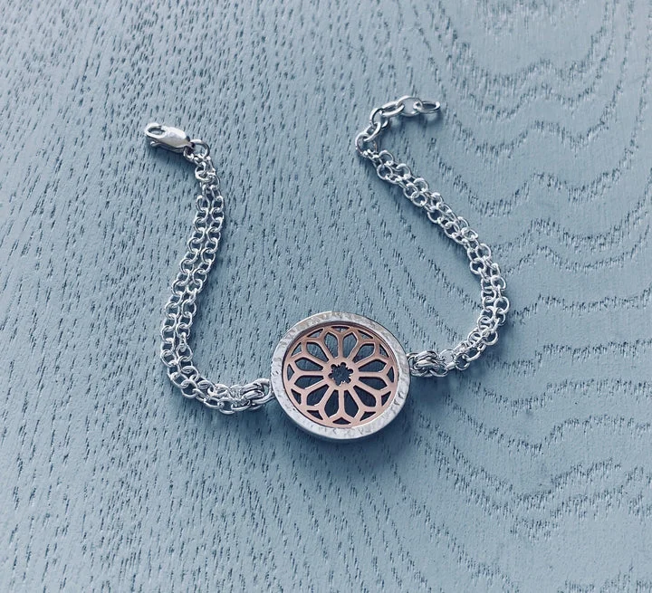 minimalistic bracelets for women -Rose Window Double Chain Bracelet in Silver and Rose Gold