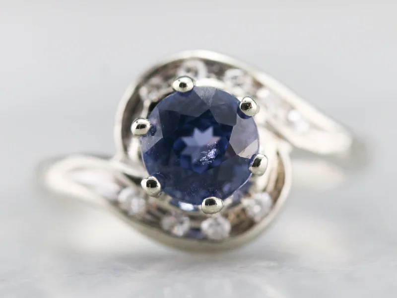 Ceylon Sapphire and Diamond Bypass Ring