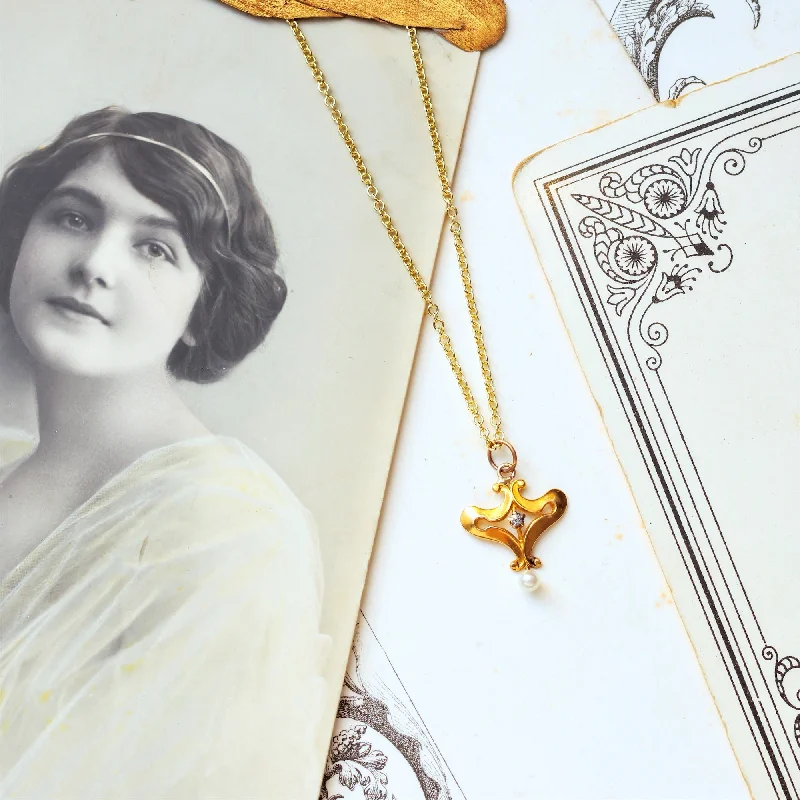 contemporary necklaces for women -Antique Art Nouveau Diamond & Wild Pearl Pendant