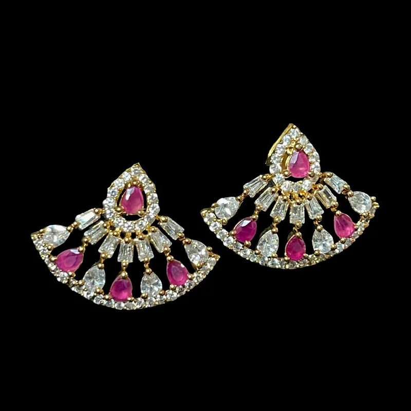 rose gold earrings for women -Ruby Red White Zircon (CZ) AD Stud Earring