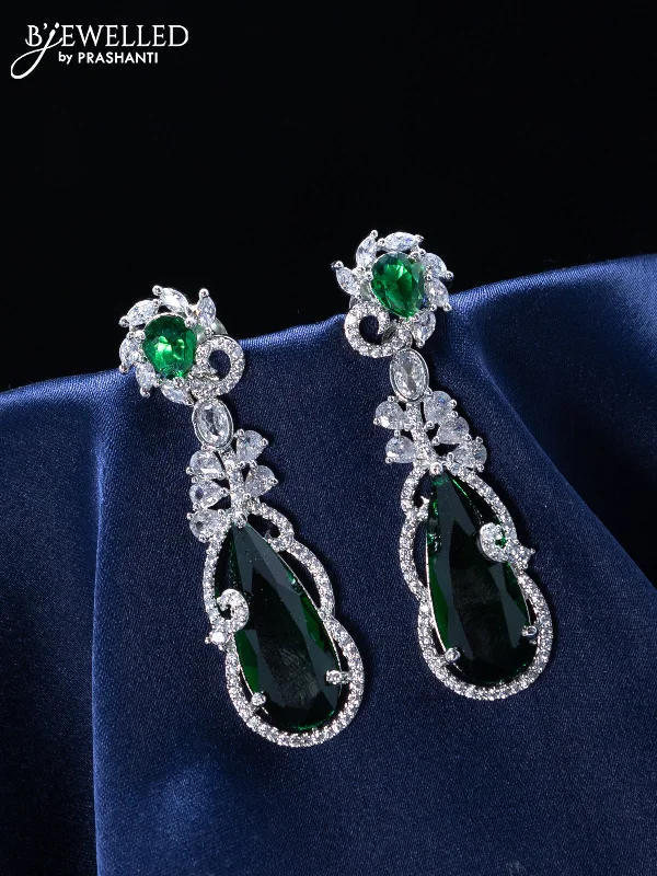 silver earrings for women -Zircon earrings with emerald and cz stones