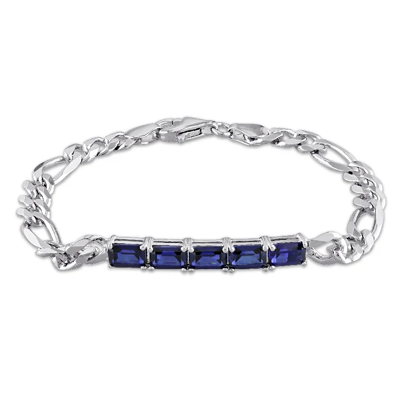 stackable silver bangles -4 3/4 CT TGW Created Blue Sapphire Birthstone Link Bracelet in Sterling Silver