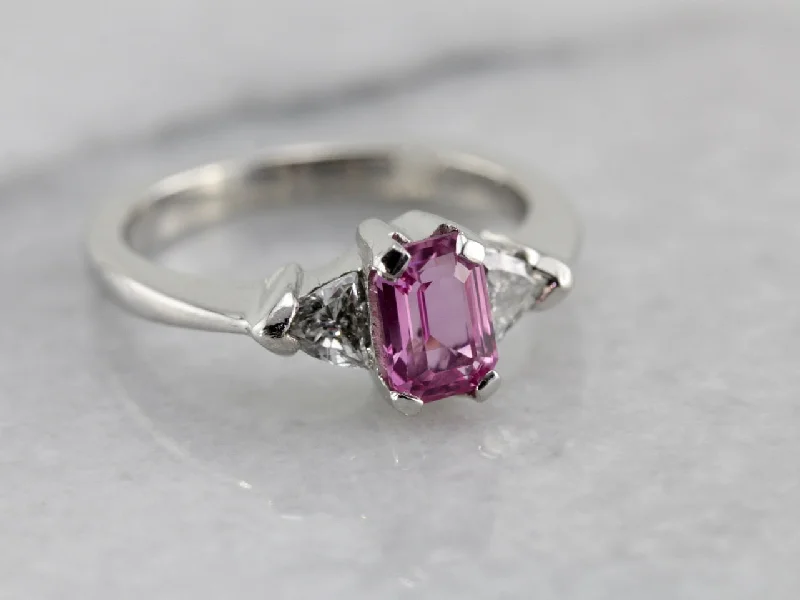 princess cut engagement rings -Bright Pink Sapphire In Contemporary Platinum Engagement Ring