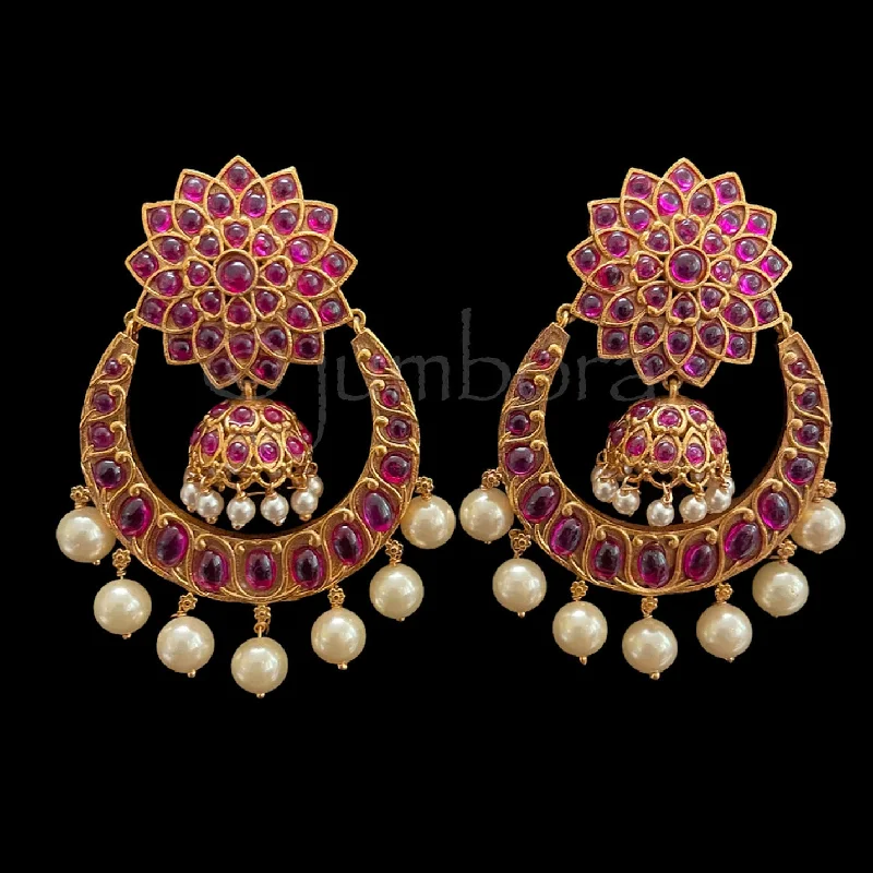 women’s bold earrings -Premium Kempu Chaandbali Jhumka Earrings