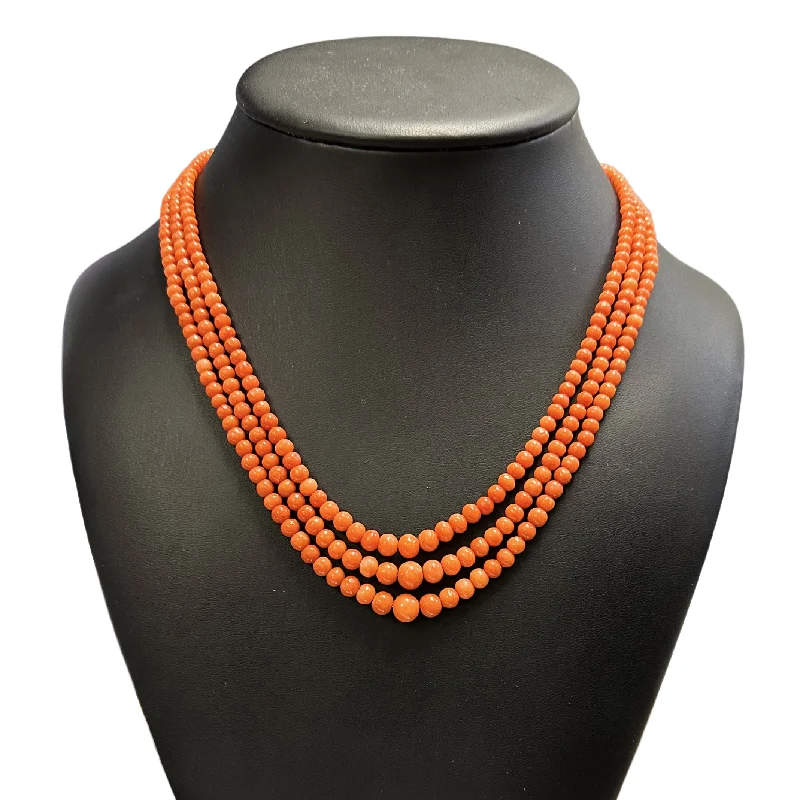 charm necklaces for women -Daisy Exclusive Graduated Triple Strand Mediterranean Coral 18k Gold Necklace