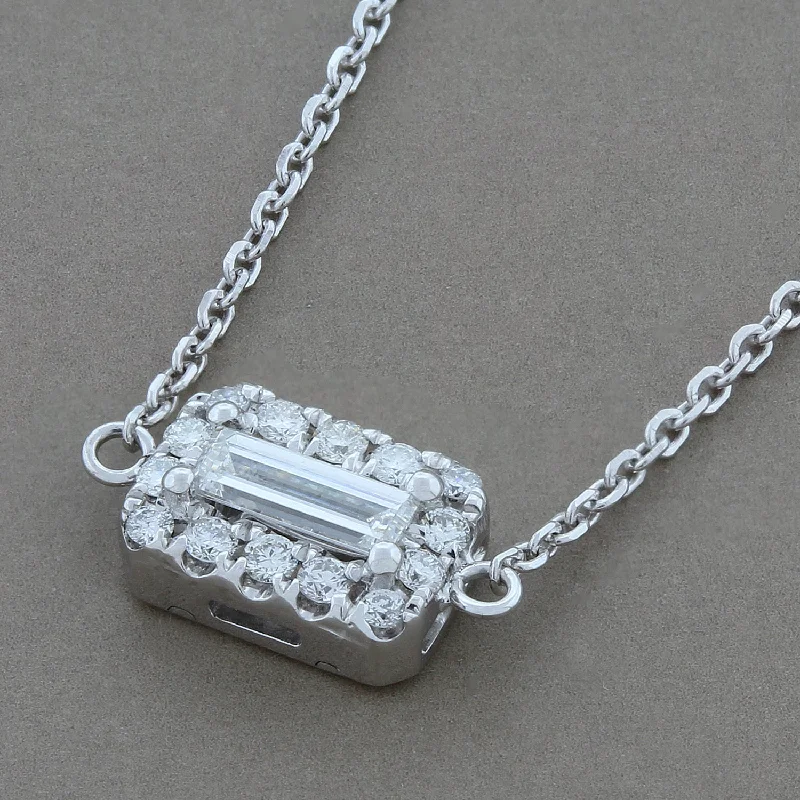 luxury diamond necklaces for women -Emerald Cut Diamond Halo Gold Necklace