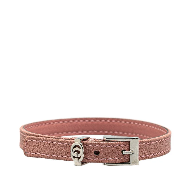 trendy bangles for women -Gucci GG Logo Leather Metal Bracelet