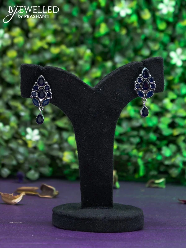 classic gold hoop earrings -Oxidised earring with sapphire stones and hanging