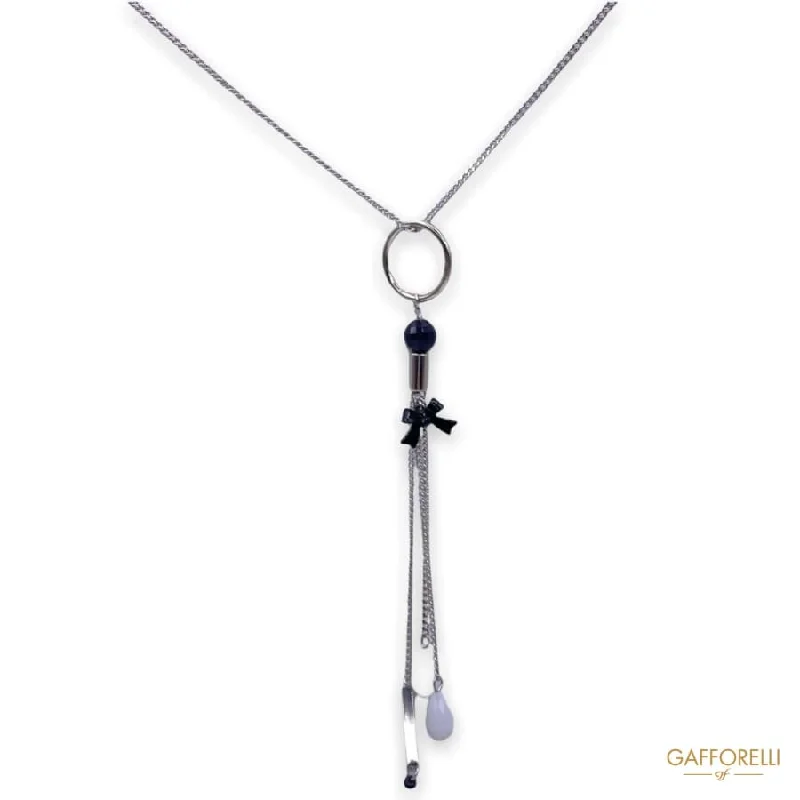 silver necklaces for women -Metal Necklace with Ring and Pendant Detail C277 - Gafforelli Srl