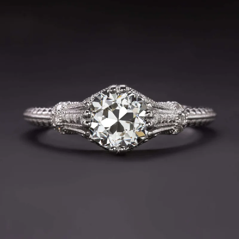 halo engagement rings -1ct GIA CERTIFIED I SI1 OLD EUROPEAN CUT DIAMOND ENGAGEMENT RING VINTAGE STYLE