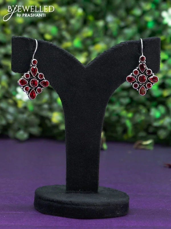 hoop earrings for women -Oxidised hanging type earring with maroon stones