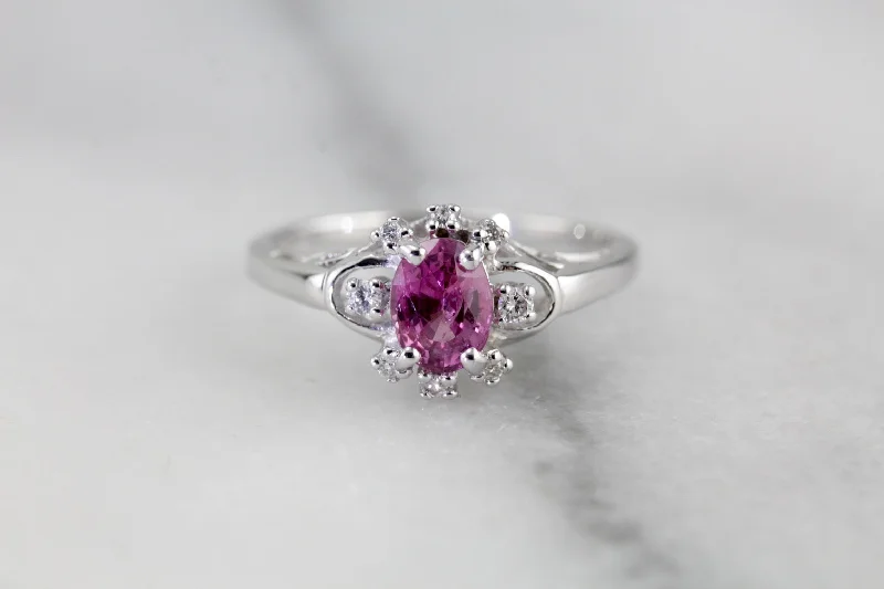 halo engagement rings -Pink Sapphire Engagement Ring