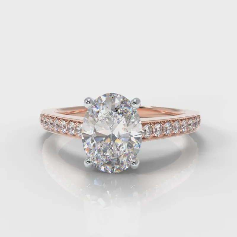 women’s engagement rings with colored stones -Pavé Oval Diamond Engagement Ring - Rose Gold