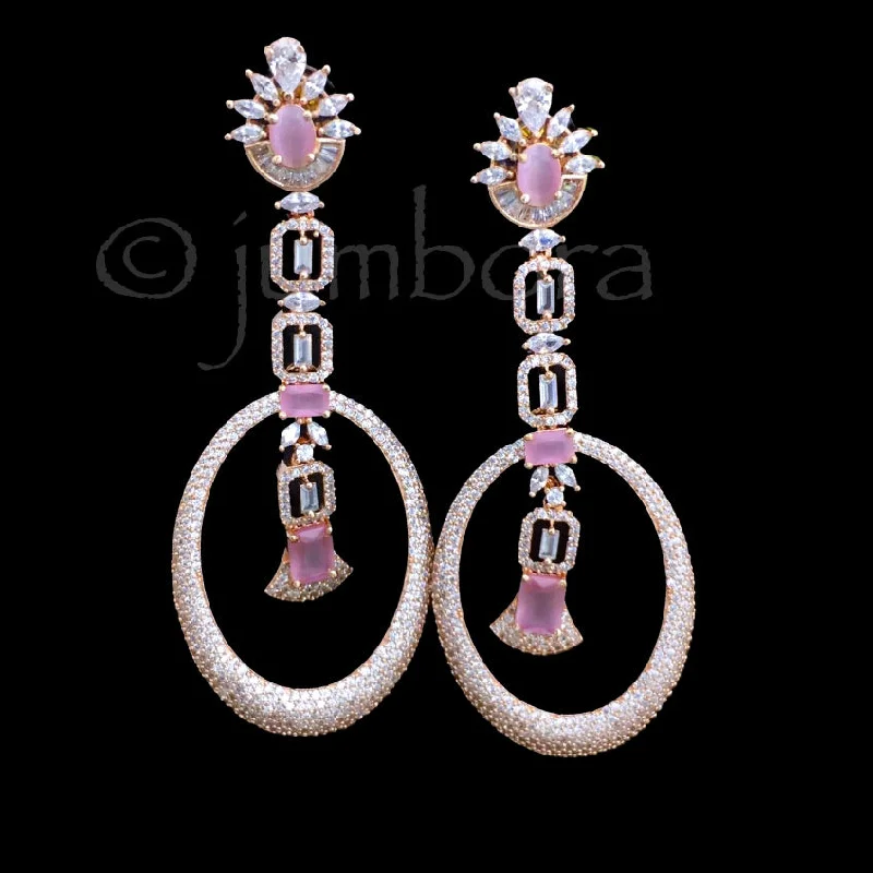 stud earrings for everyday wear -Rose Gold Pink Long AD Zircon (CZ) Earring