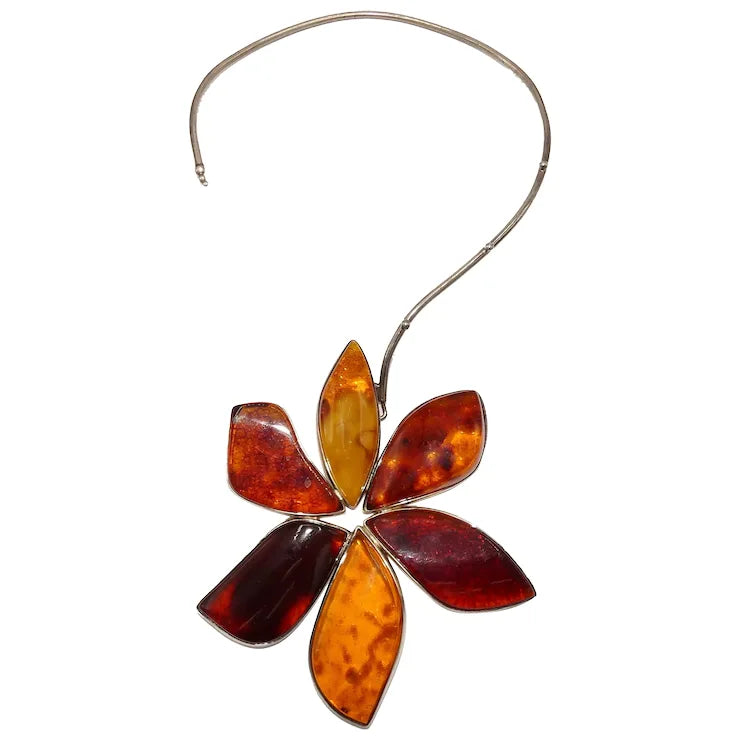 luxury necklaces for women -Amber Flower Necklace Set in Sterling