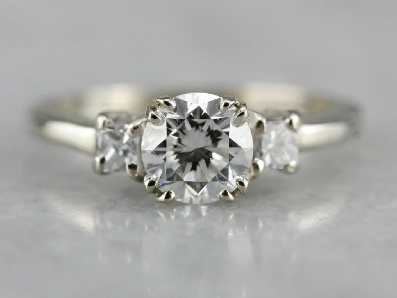 women’s engagement rings -Vintage Three Stone Diamond Engagement Ring