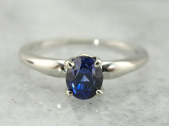 colorful gemstone engagement rings -Blue Ceylon Sapphire White Gold Solitaire Engagement Ring