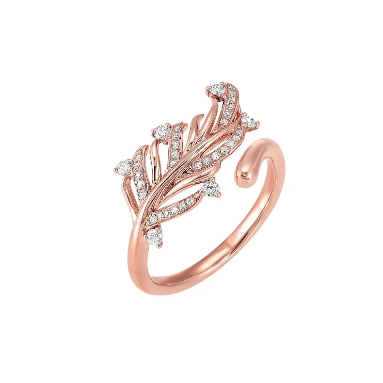 14k Rose Gold 1/5ctw Diamond Leaf Ring