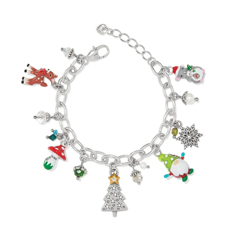 simple bangle bracelets for women -Women's Christmas Forest Charm Bracelet In Silver-Multi