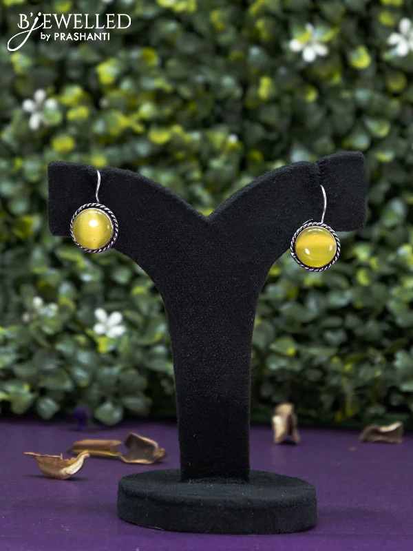 chic gemstone earrings -Oxidised hanging type earring  with yellow stones