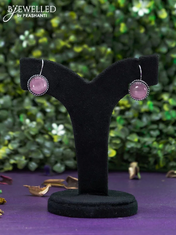 luxury gold earrings -Oxidised hanging type earring with baby pink stones