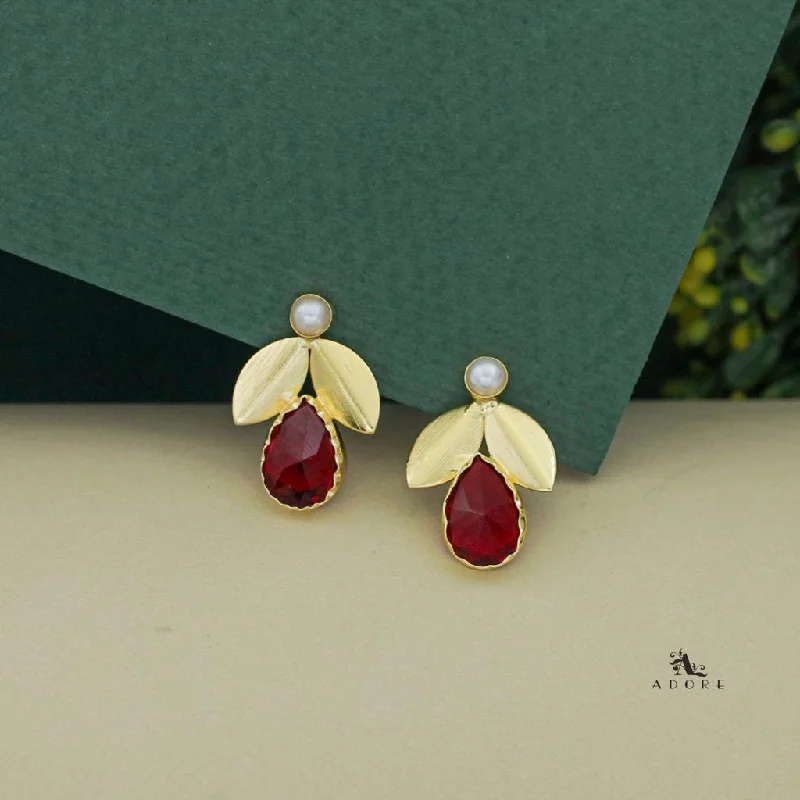 special occasion earrings for women -Ajala 2 Fold Leaf Glossy With Pearl Earring