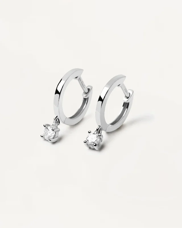 women’s bold earrings -Diamonds and White Gold Drop Hoops