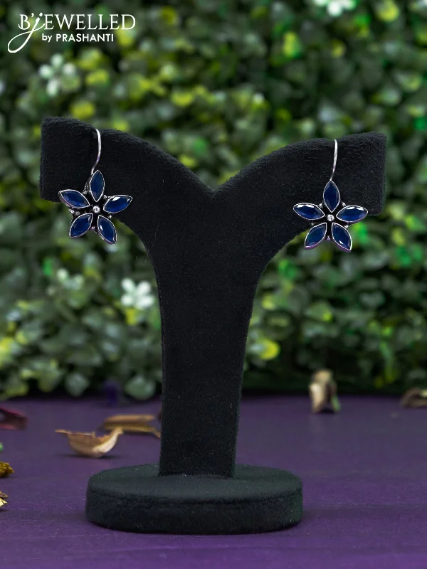 timeless earrings for women -Oxidised hanging type earring floral design with sapphire stones